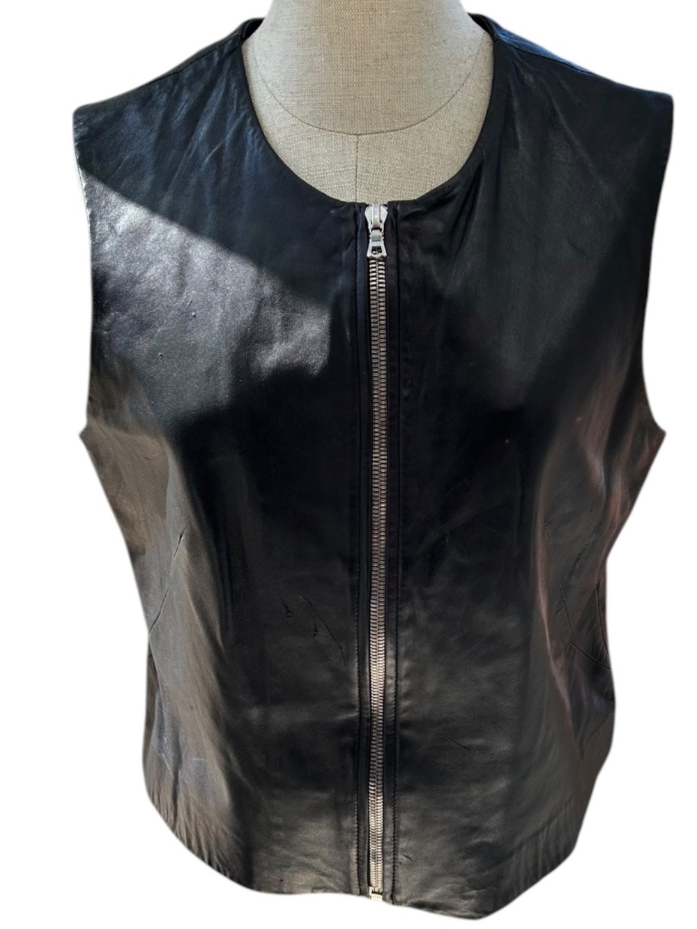 Banana Republic Vintage 90s black leather zip up vest jacket L waistcoat